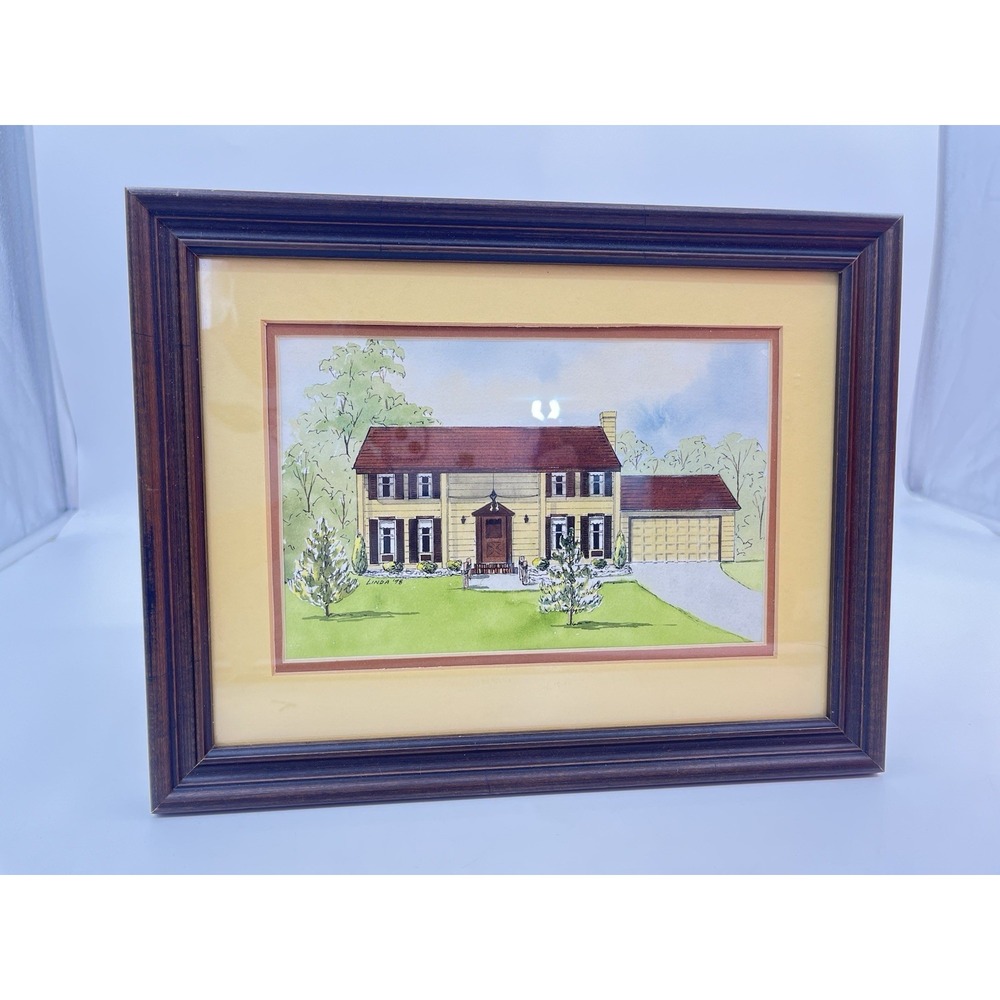 VTG Linda Hancock Watercolor Two Story House 10.5"x 13.5" 1978 Signed 12/1478